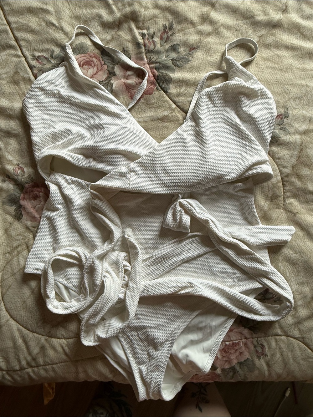 aerie White Textured Bandeau One-Piece